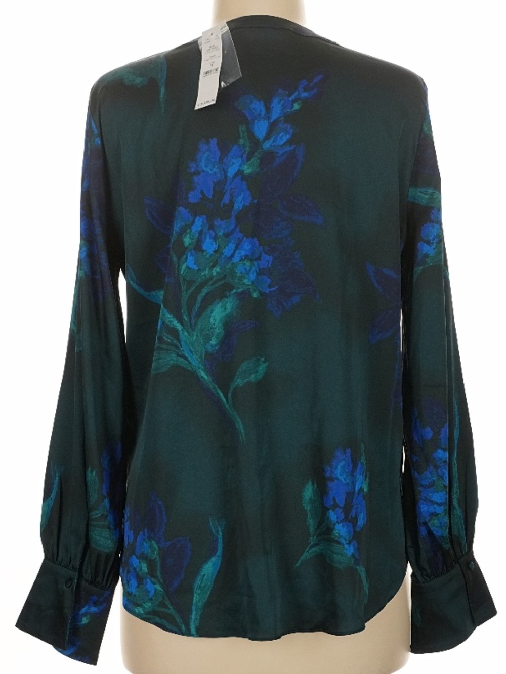 NWT WHITE HOUSE BLACK MARKET Green Floral Ruffle Long Sleeve Blouse Size Medium - Picture 5 of 7